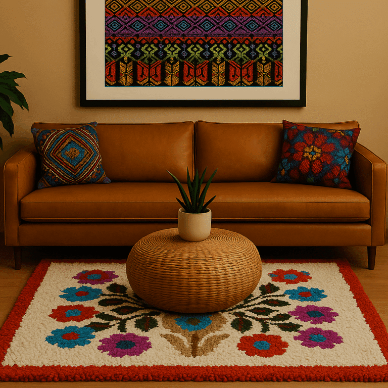 Handcrafted Guatemalan home décor with vibrant textiles and artisan details