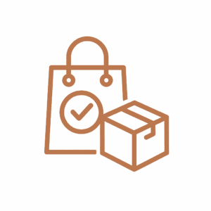 Wholesale icon showing a shopping bag with a check mark and a shipping box