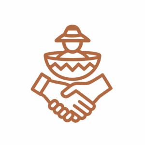 Fair trade icon showing handshake and indigenous artisan with hat and textile