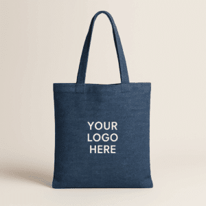 Handmade wholesale conference bag in dark denim with custom logo, made in Guatemala