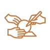 Icon of hands crafting product representing production phase