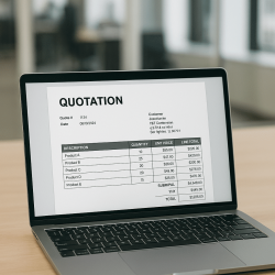 open quotation for handmade products shown on laptop in modern office setup